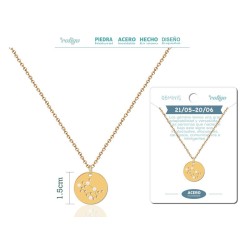 Collar Constelacion Geminis Acero Dorado - Implantacion Coleccion Constelaciones Zodiaco